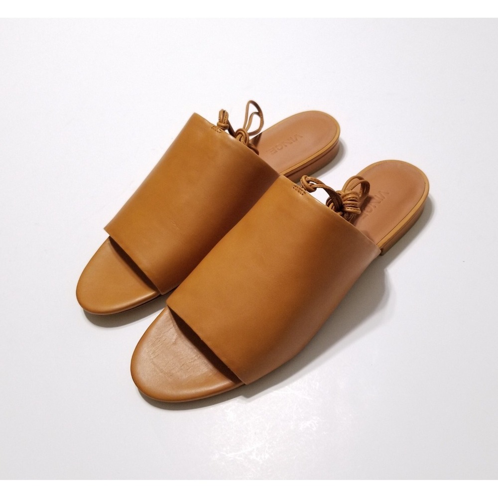 NIB Vince Damon‎ Leather Ankle Wrap Sandal Caramel Size 7.5 Made in Italy $250